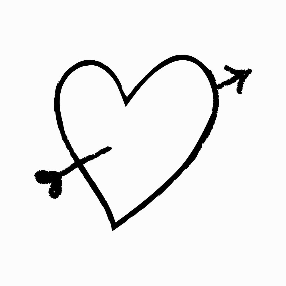 Heart icon, cupid arrow doodle simple illustration