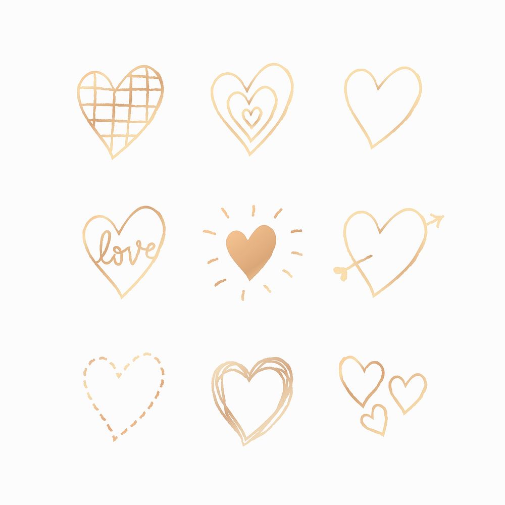 Gold heart element vector/png set