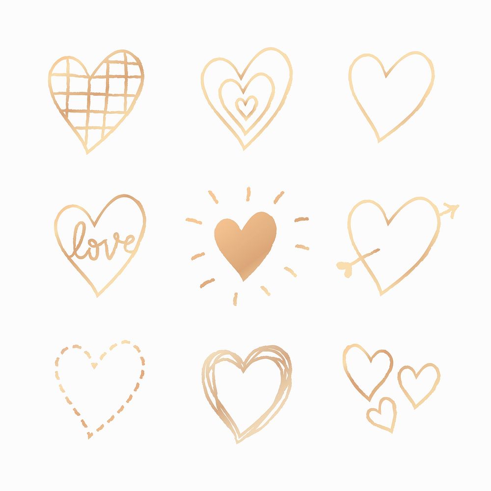 Gold heart element vector set