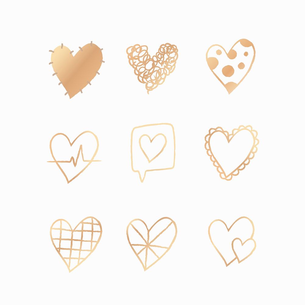 Gold heart element vector/png set