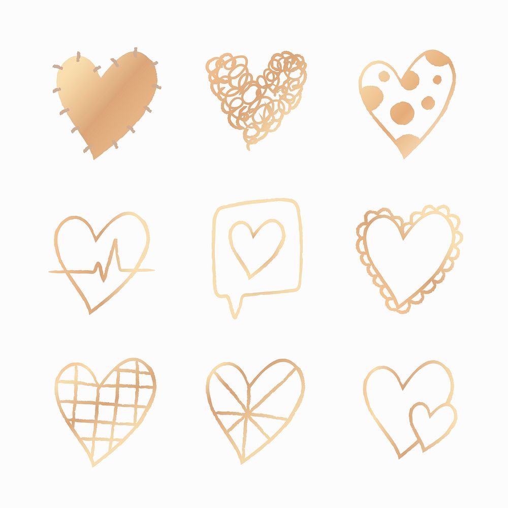 Gold heart element vector set