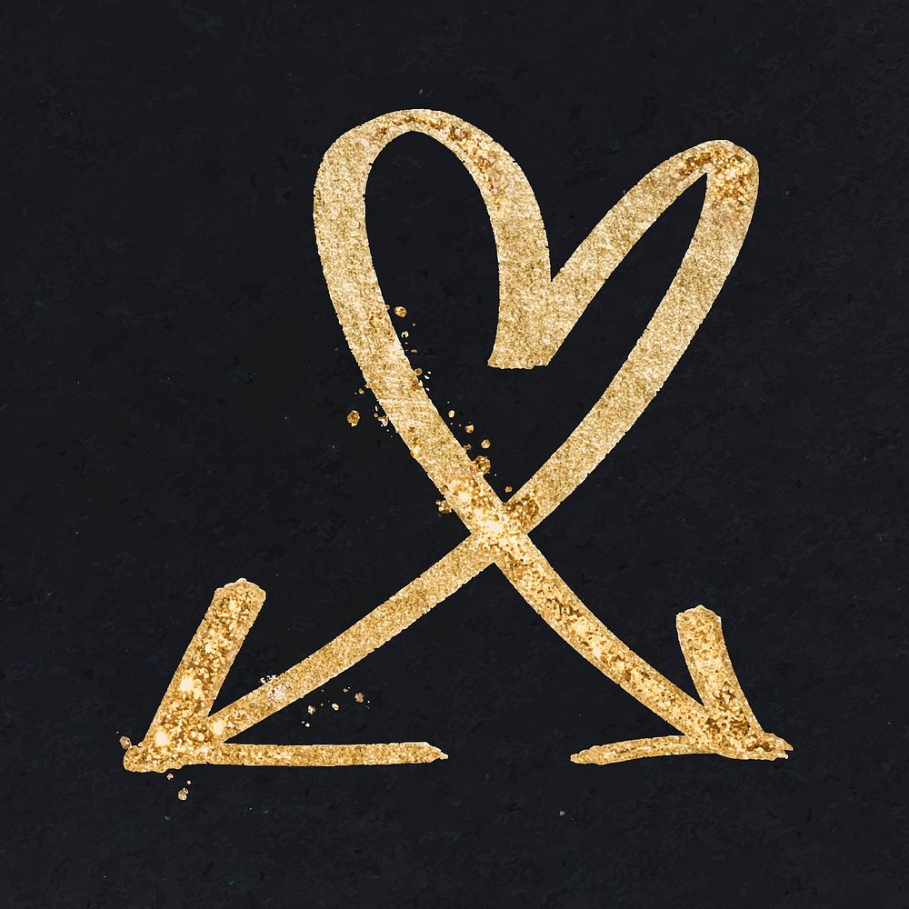 Doodle highlight heart arrow vector in gold tone