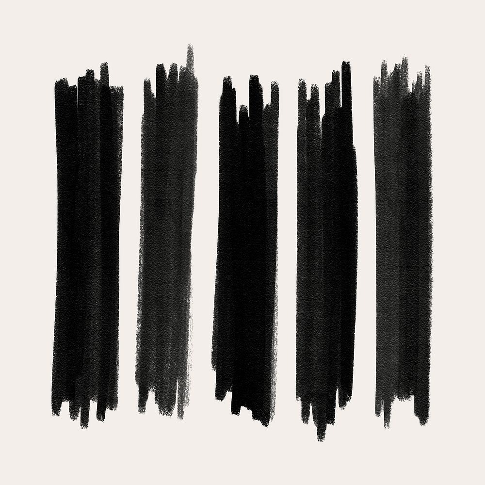 Ink brush stroke element psd set in black