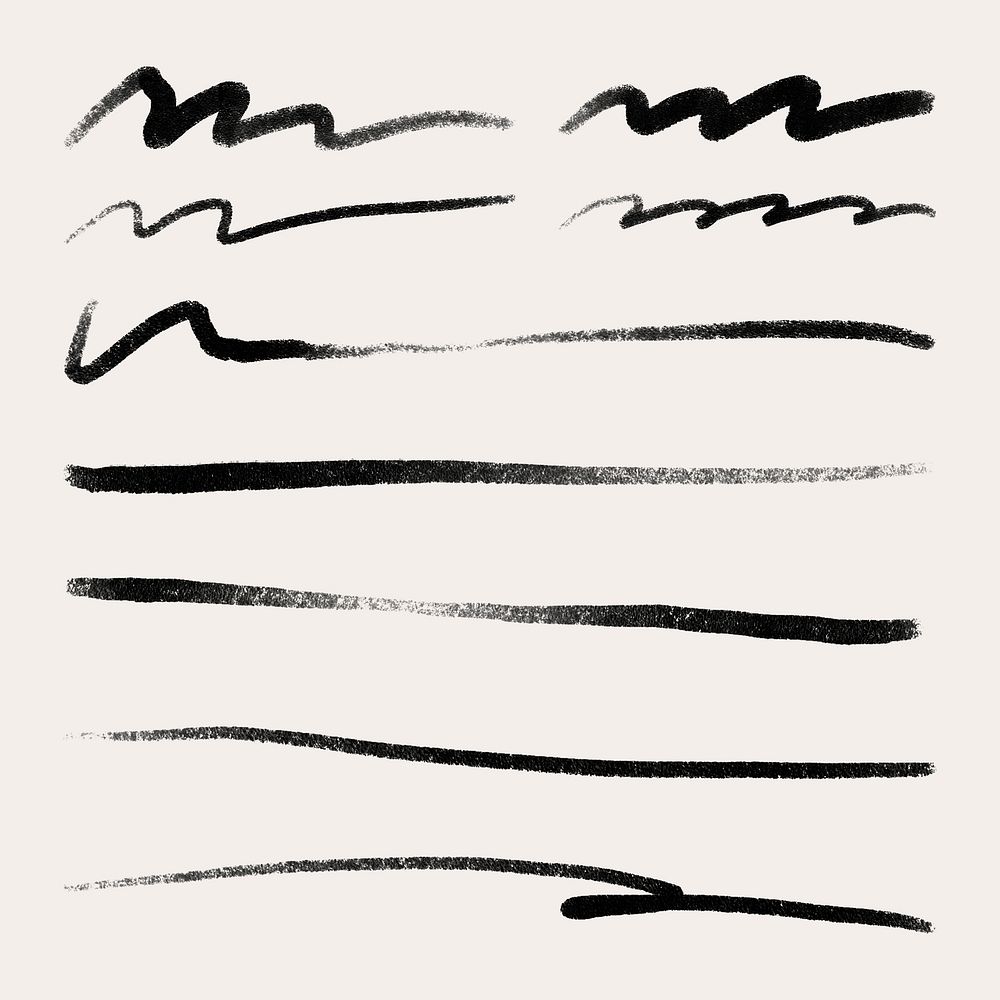 Ink brush stroke element psd set in black