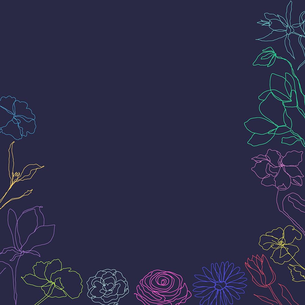 Flower border frame background in navy vector