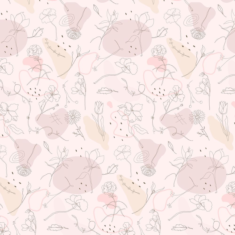 Flower drawing pattern psd pink background