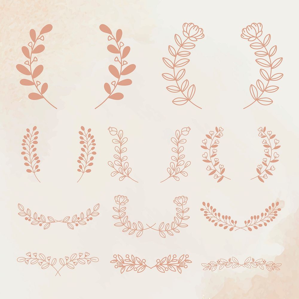 Wreath vector rose gold floral vintage style set