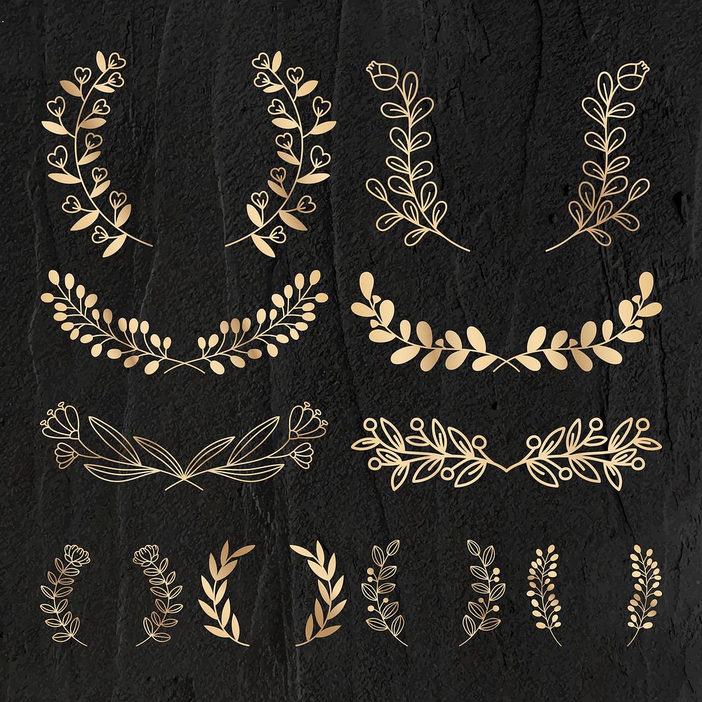Wreath vector gold floral luxury style set