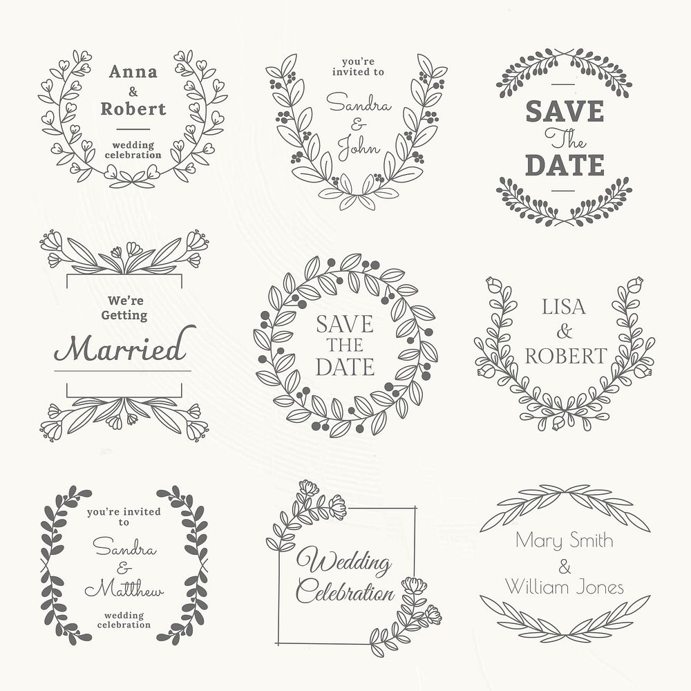 Wedding logo PSD template in floral style set