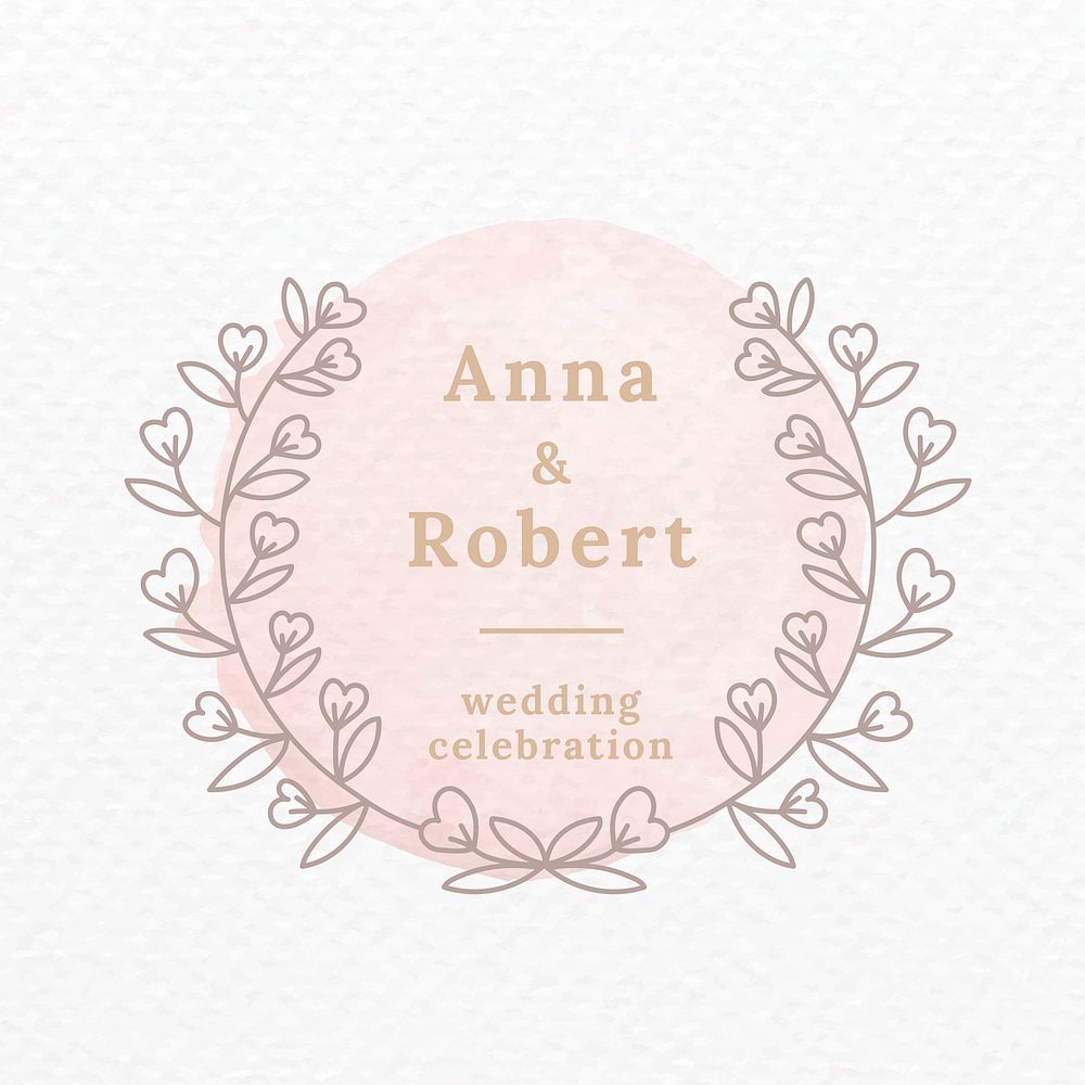 Wedding logo vector template in botanical watercolor style