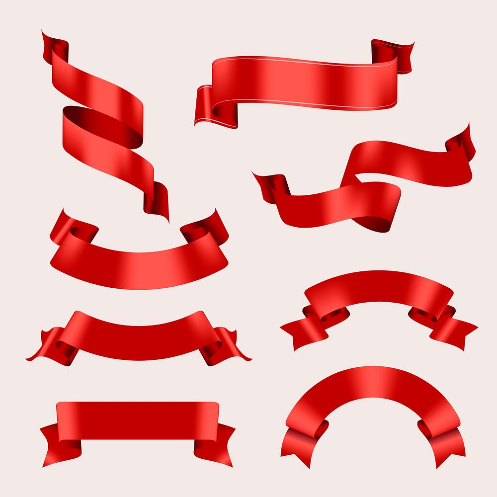 Ribbon banner vector art, red realistic label design set