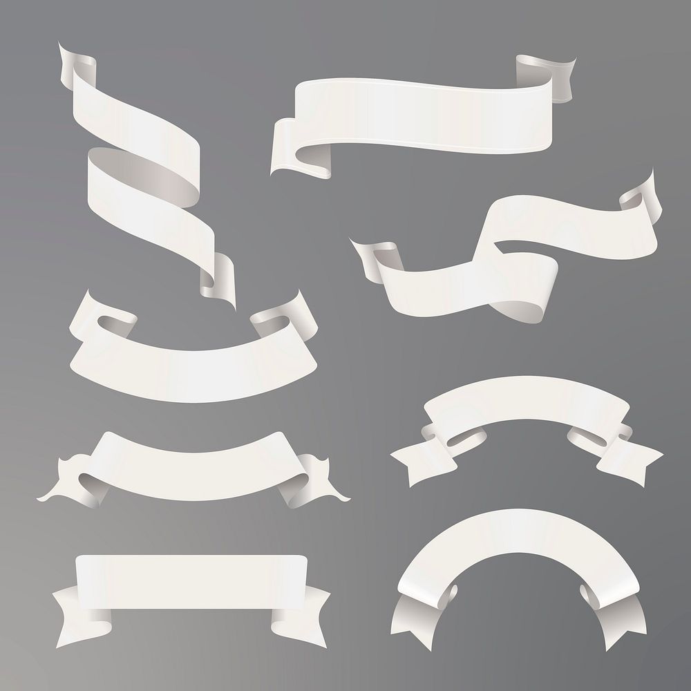 Ribbon banner vector art, white realistic label design set