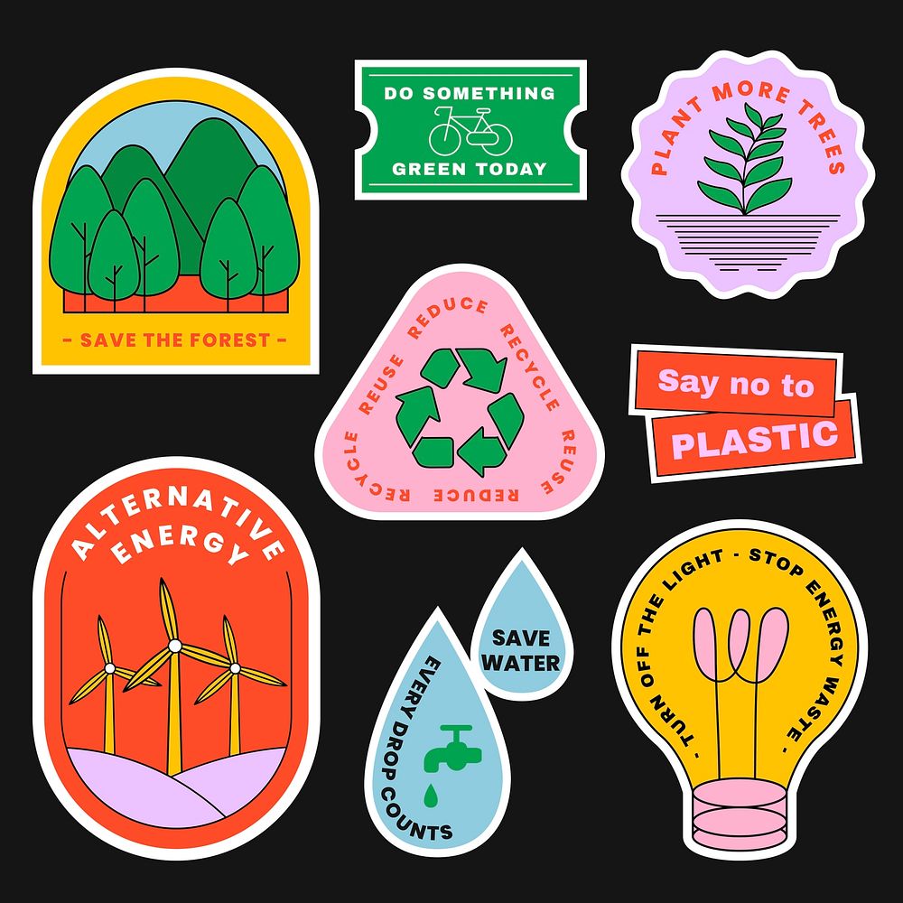 Environmental awareness sticker vector set