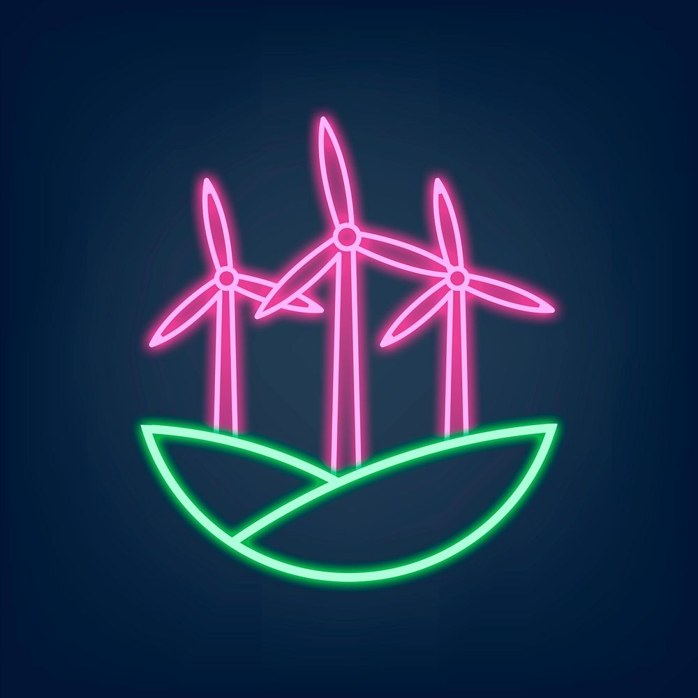 Neon sign wind turbine illustration psd