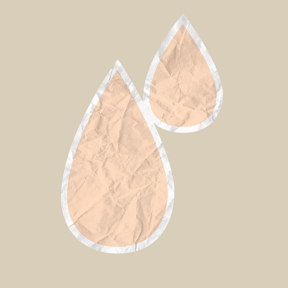 Badge sticker psd beige water drop label illustration in wrinkled paper texture
