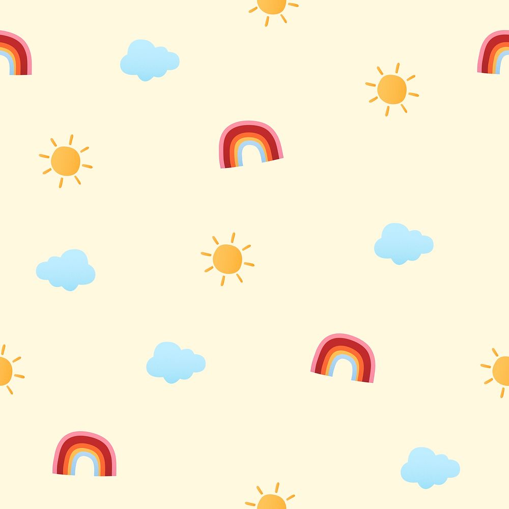 Cute seamless kids pattern background, rainbow psd illustration
