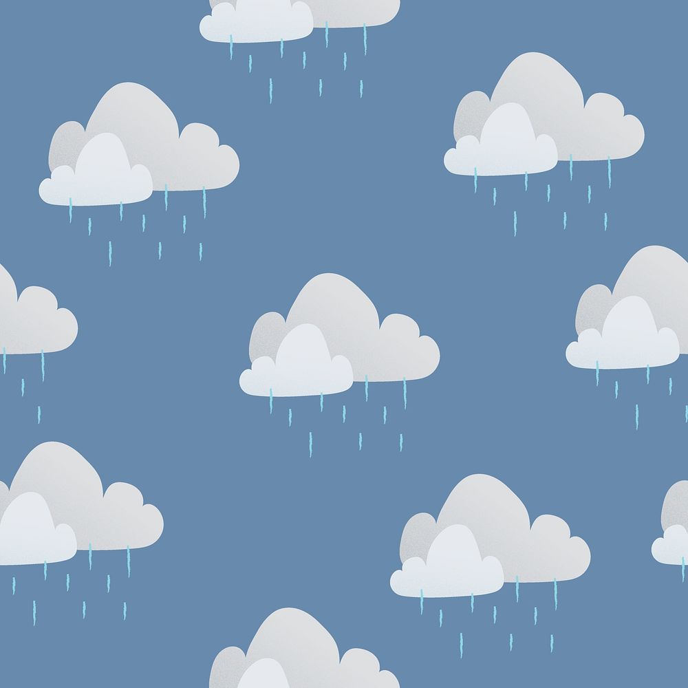 Cute seamless kids pattern background, rainy cloud psd illustration