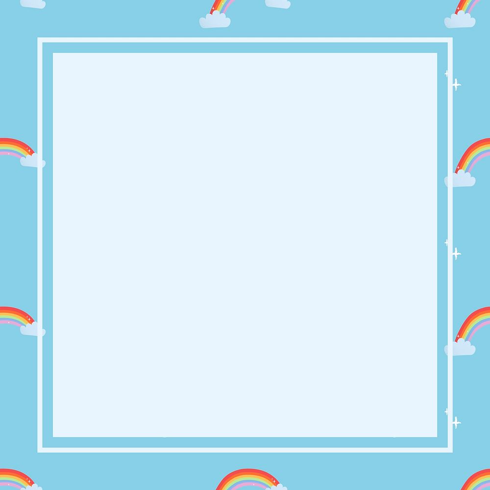 Blue square frame, cute rainbow pattern weather clipart