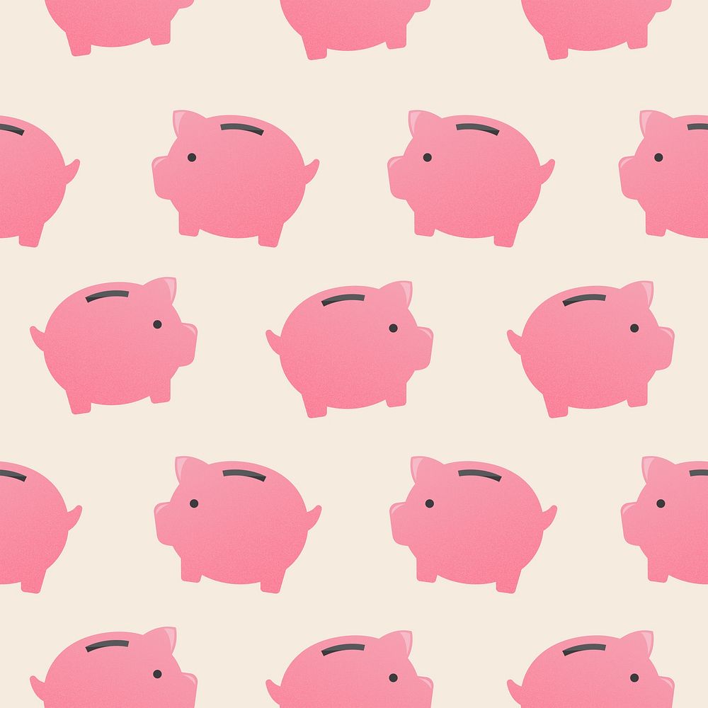 Piggy bank seamless pattern background, money psd finance illustration