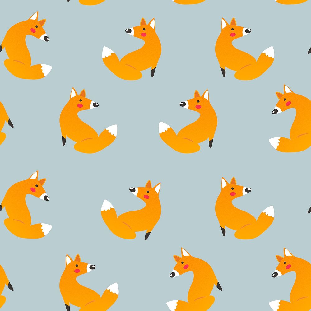 Seamless animal pattern background, cute fox, vector illustration