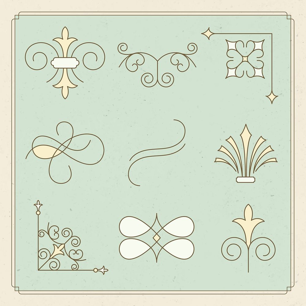 Vintage ornament vector set in yellow color