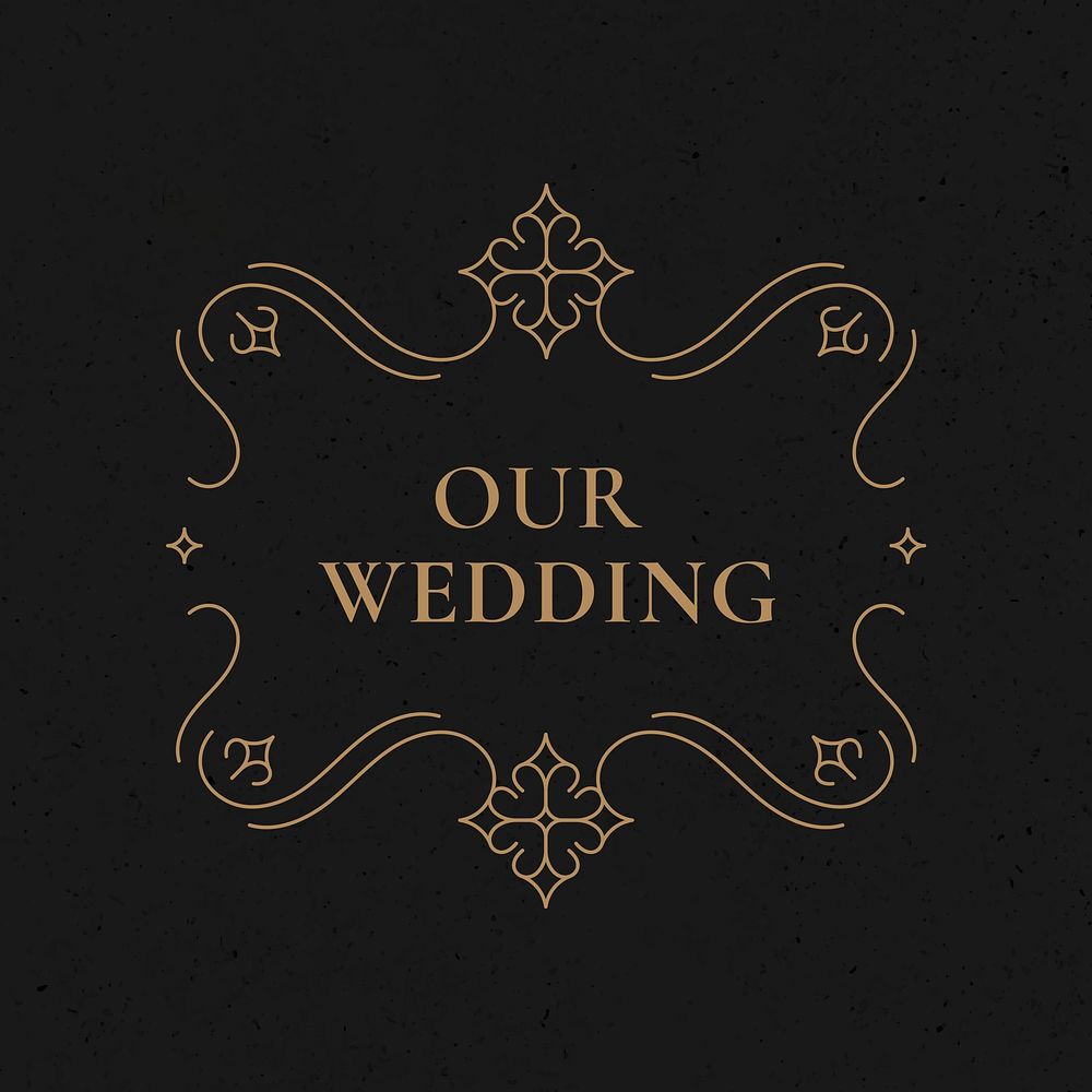 Wedding badge vector gold vintage ornamental style