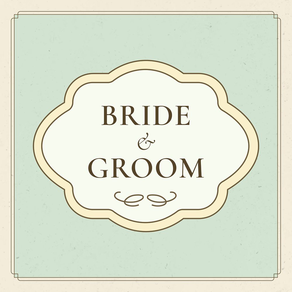 Vintage wedding badge vector on pastel green background