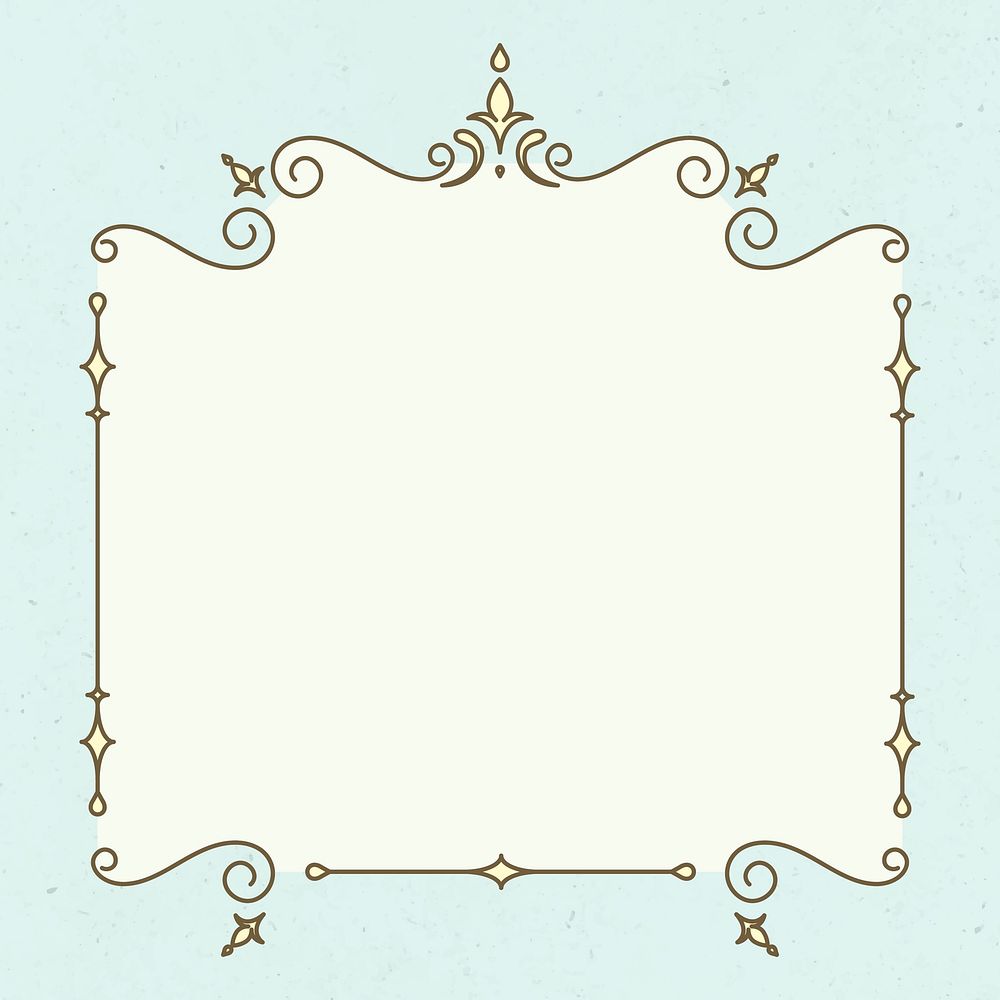 Vintage frame vector on pastel blue background