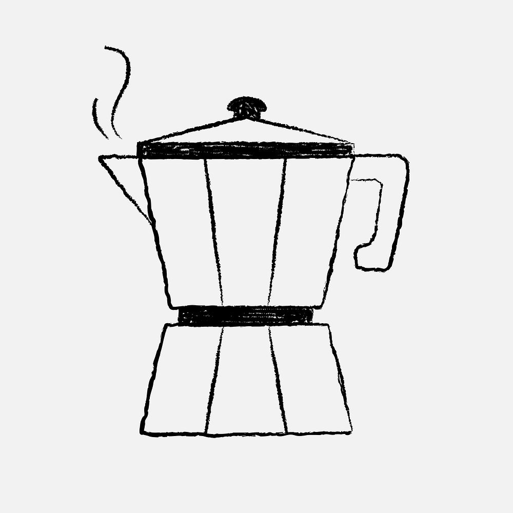 Moka pot coffee illustration, cafe & bakery doodle design psd