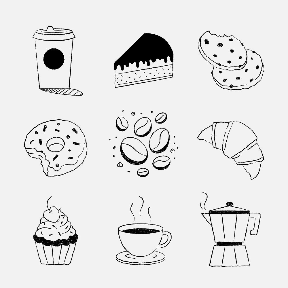 Coffee & cake design doodle vector set