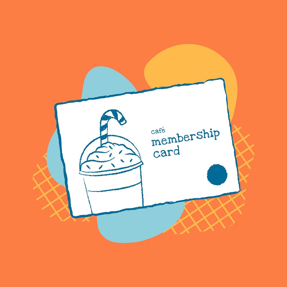 Funky cafe membership card cute illustration psd