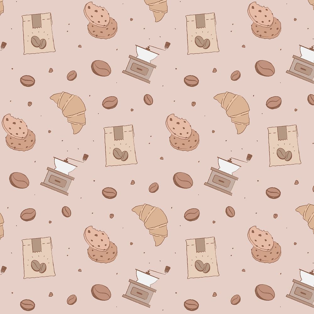 Cafe pattern background, coffee and cake psd illustration