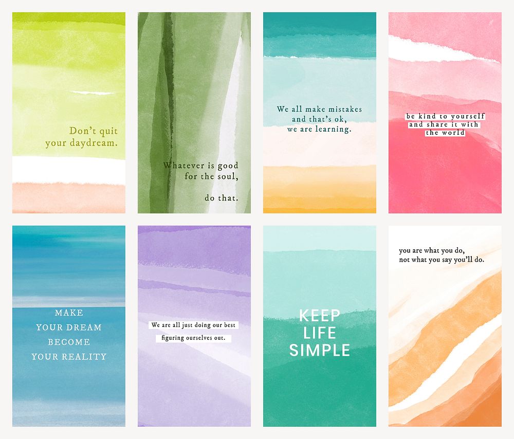 Watercolor instagram story template vector, inspirational quote watercolor orange background set