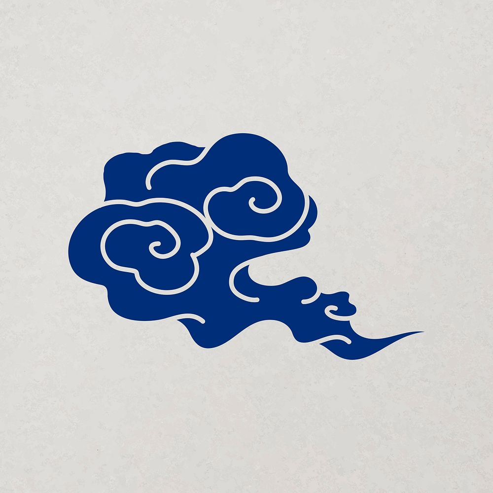 Chinese cloud image, blue oriental printable clipart vector