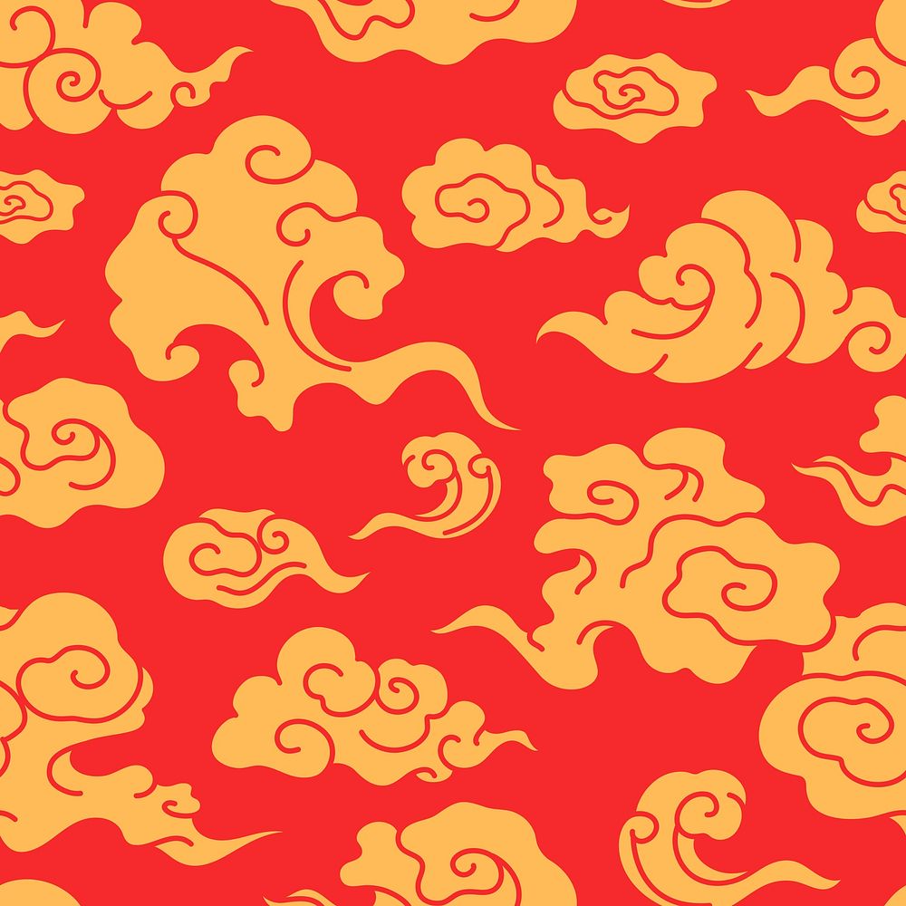 Red cloud pattern seamless background, Chinese oriental illustration vector