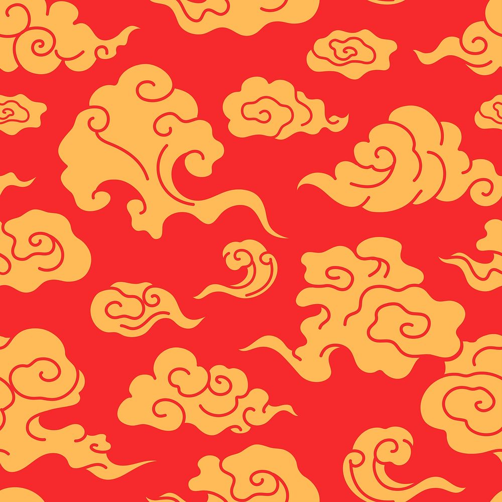Red cloud pattern seamless background, Chinese oriental illustration psd