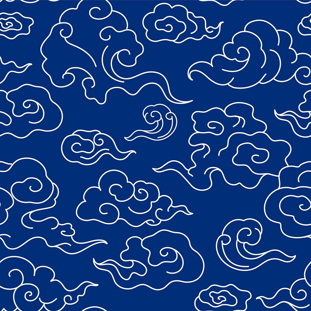 Seamless cloud pattern blue background, Chinese oriental illustration vector