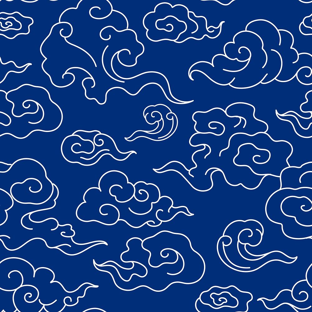 Seamless cloud pattern blue background, Chinese oriental illustration psd