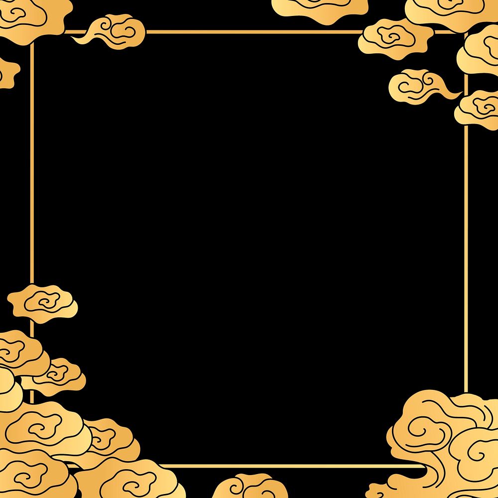 Gold oriental frame, cloud Chinese illustration psd
