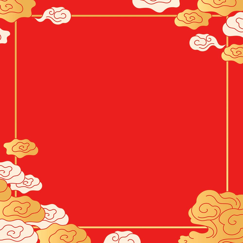 Red oriental frame, Chinese cloud illustration
