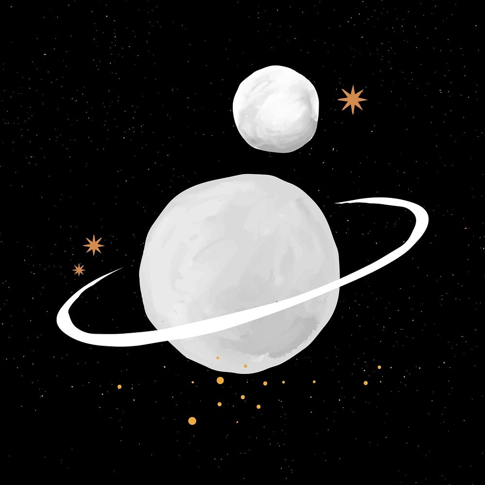 Cute planet, Saturn psd hand drawn illustration
