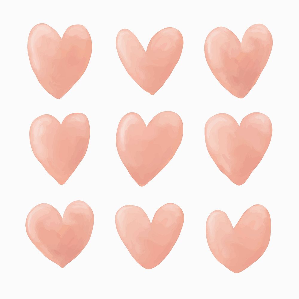 Pink watercolor heart vector set, cute love illustration