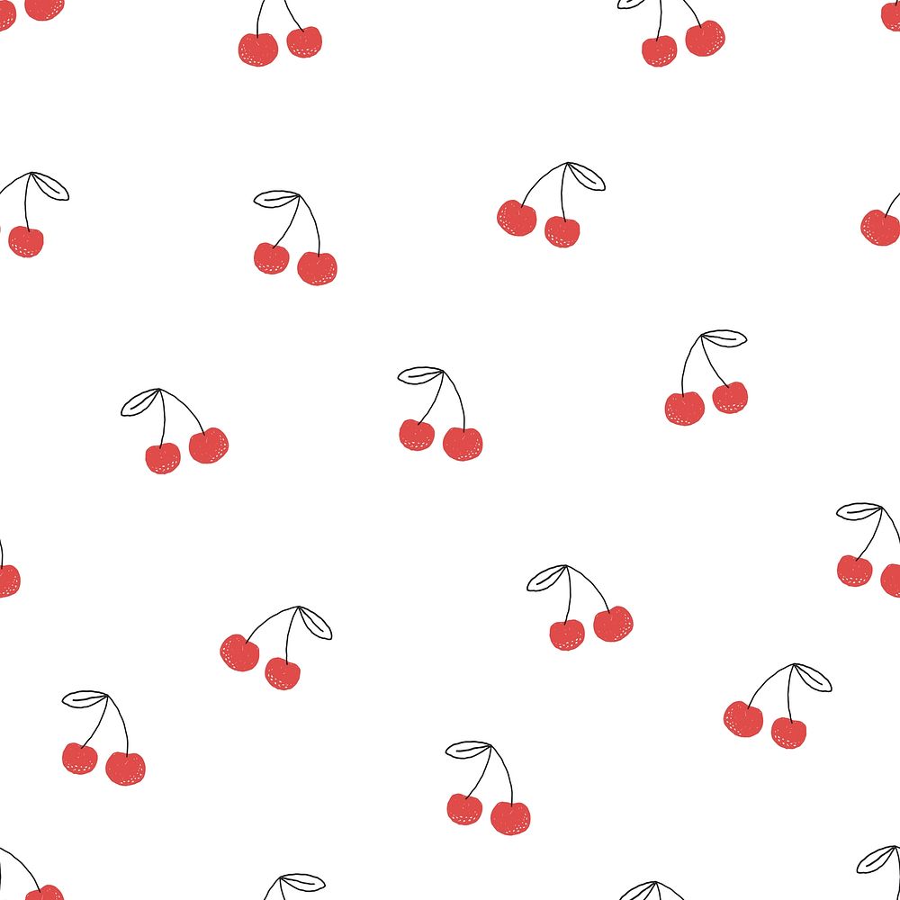 Cherry doodle pattern background psd, cute fruit graphic