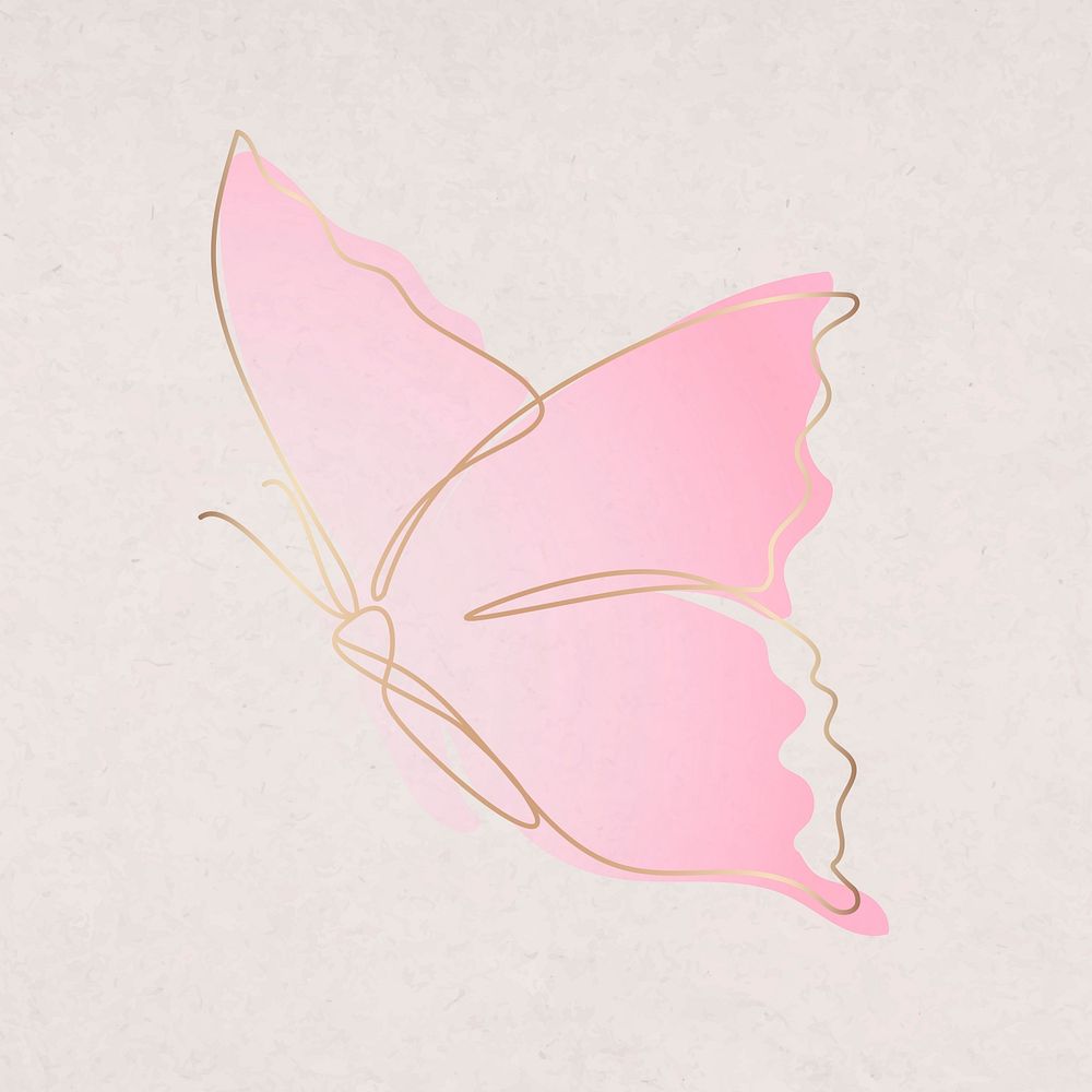 Beautiful butterfly sticker, pink gradient line art psd design