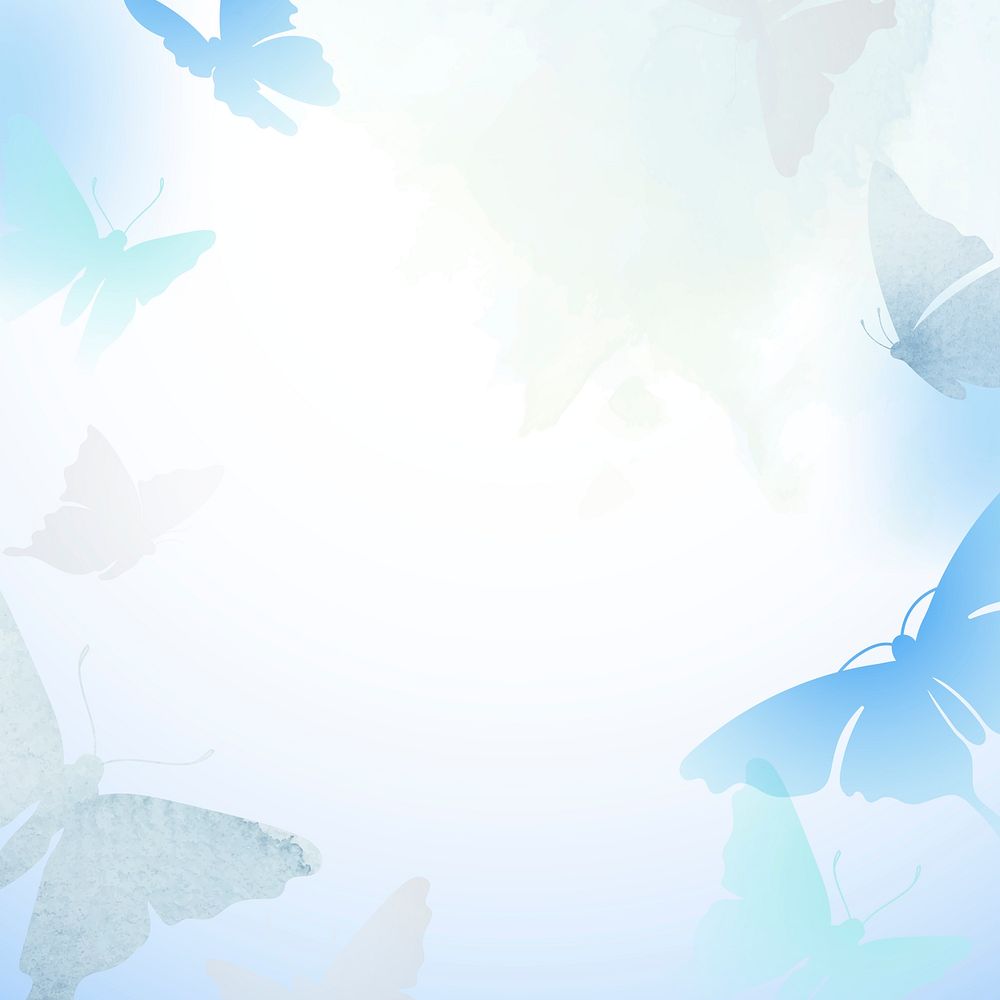 Blue butterfly frame background, watercolor beautiful psd design