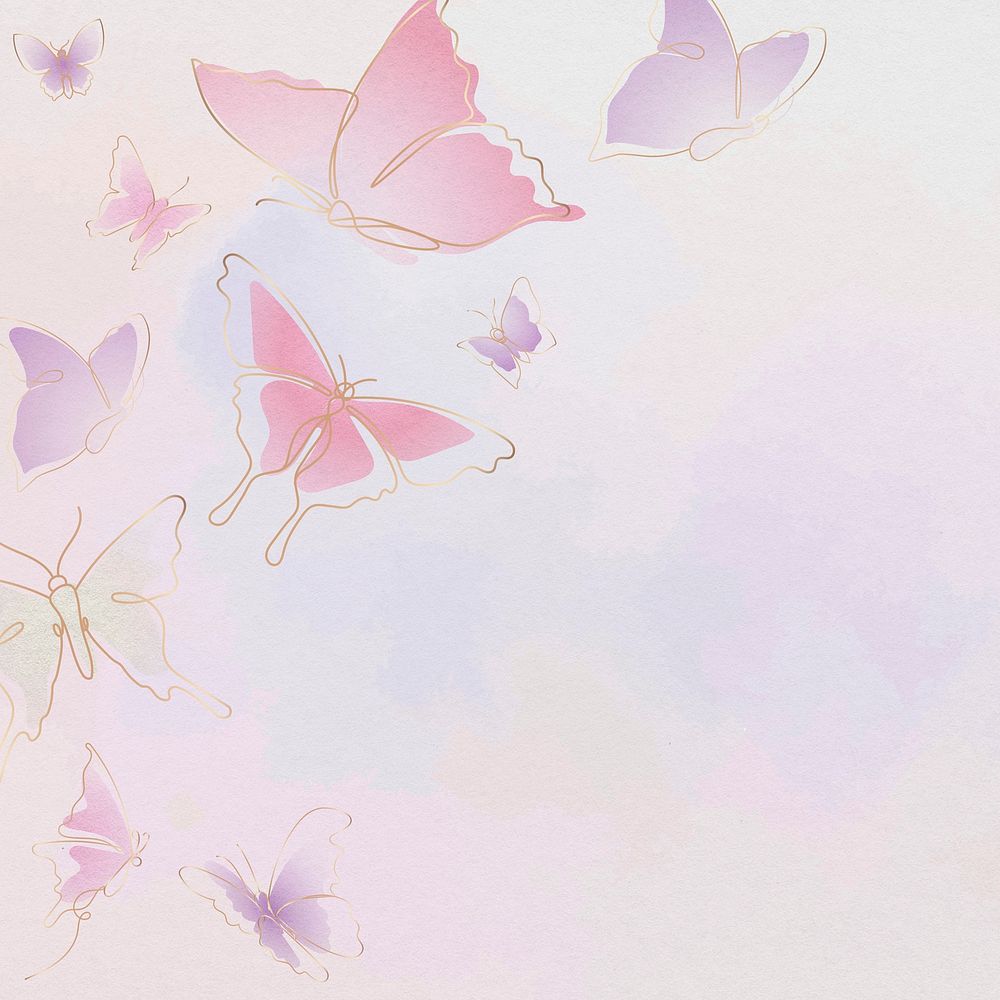 Aesthetic butterfly background, pink gradient border psd animal illustration