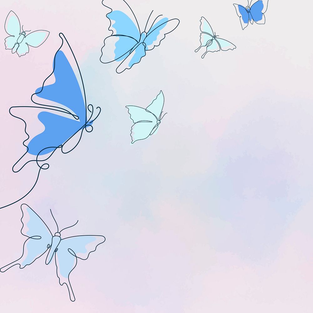 Beautiful butterfly background, blue gradient border vector animal illustration