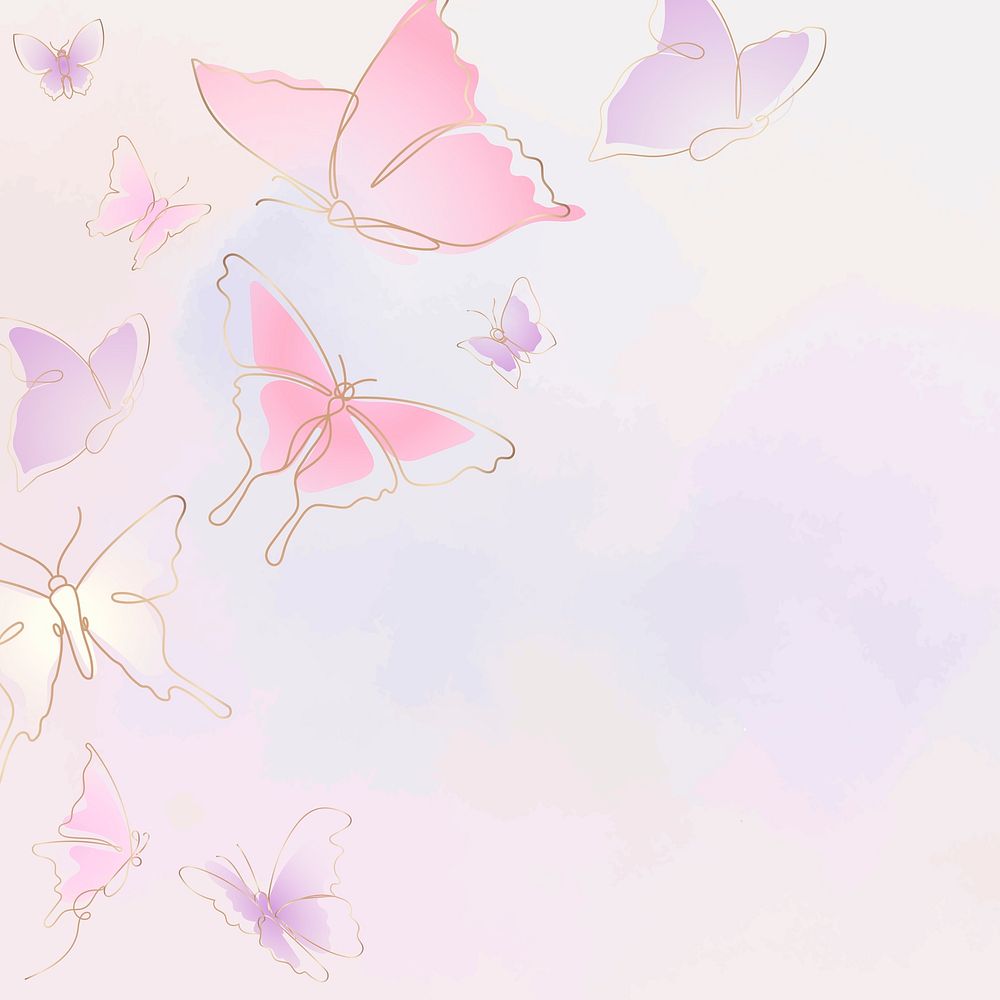 Beautiful butterfly frame, pink gradient border vector animal illustration