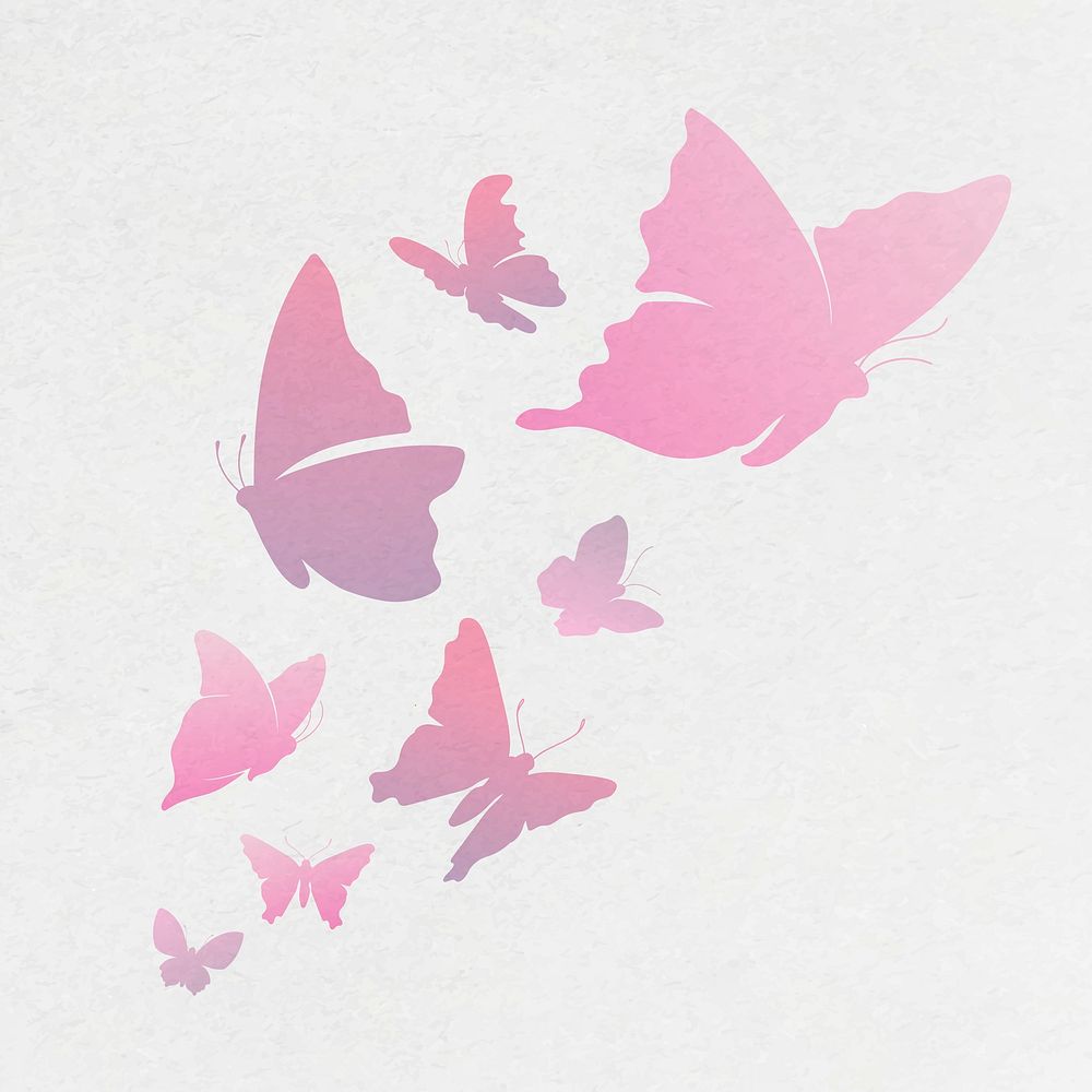 Flying butterfly sticker, pink gradient flat vector animal illustration collection