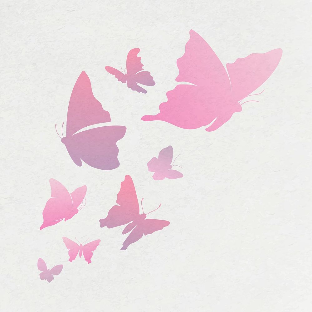 Flying butterfly sticker, pink gradient flat psd animal illustration set
